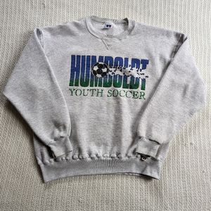 VTG Humboldt Soccer Graphic Russell Mens LARGE Gray Pullover Sweatshirt Crewneck